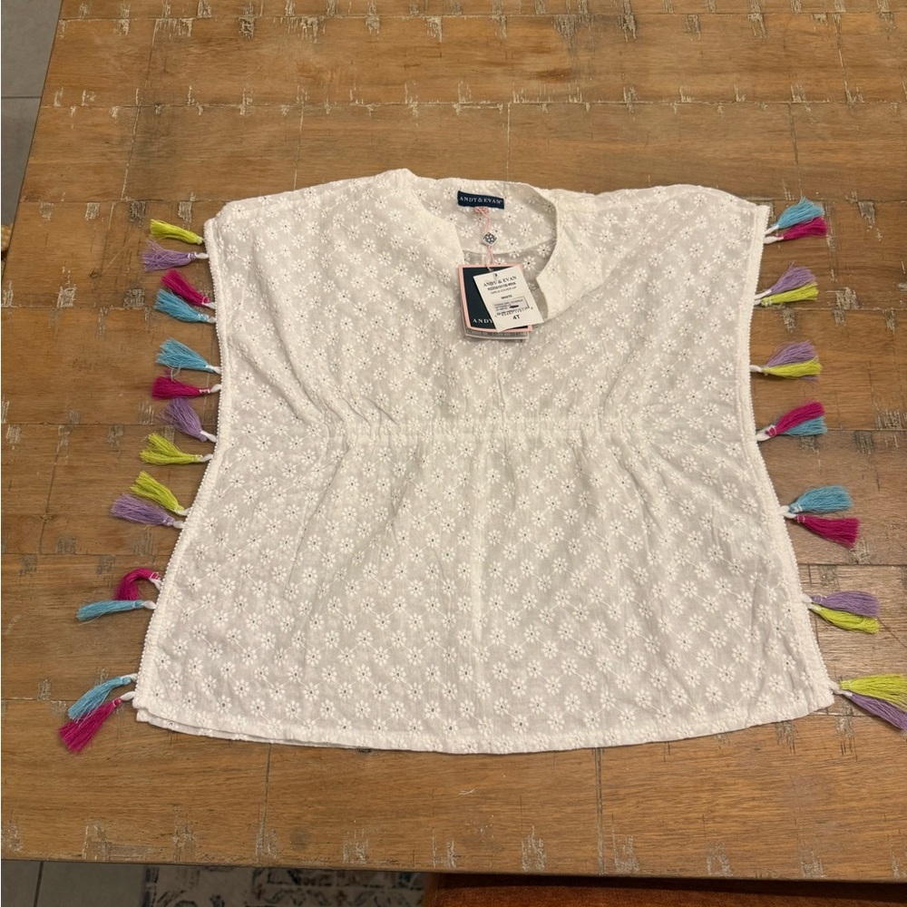 Andy & Evan White Coverup with Multicolor Tassels